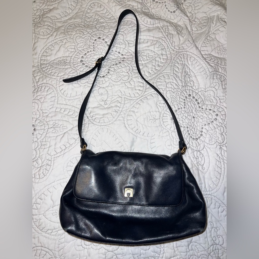 Vintage 80s 90s ETIENNE AIGNER Medium Leather Shoulder Bag Handbag Multi Section